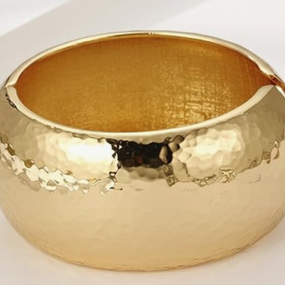 "Daintee" 14K Yellow Gold Plated Cuff Wrist Open Bangle Bracelet - Picture 2 of 4